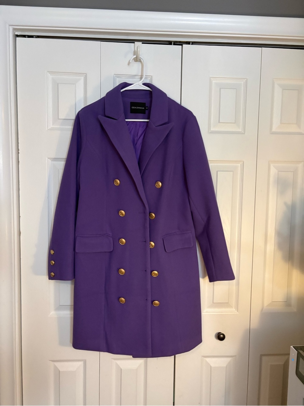 Purple Double-Breasted Gold-Button Pea Coat - Picture 4 of 5